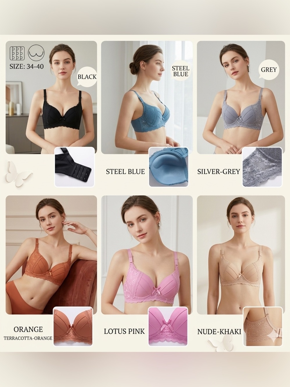 Lace Trim Padded Bra - Blush Pink